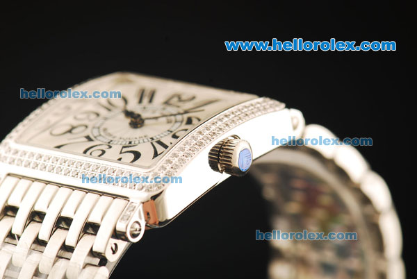 Franck Muller Master Square Swiss Quartz Movement Full Steel with Silver Dial and Diamond Bezel - Click Image to Close